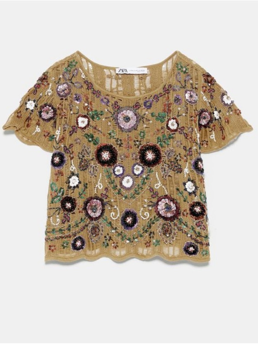 Zara Embroidered Floral Knit Top